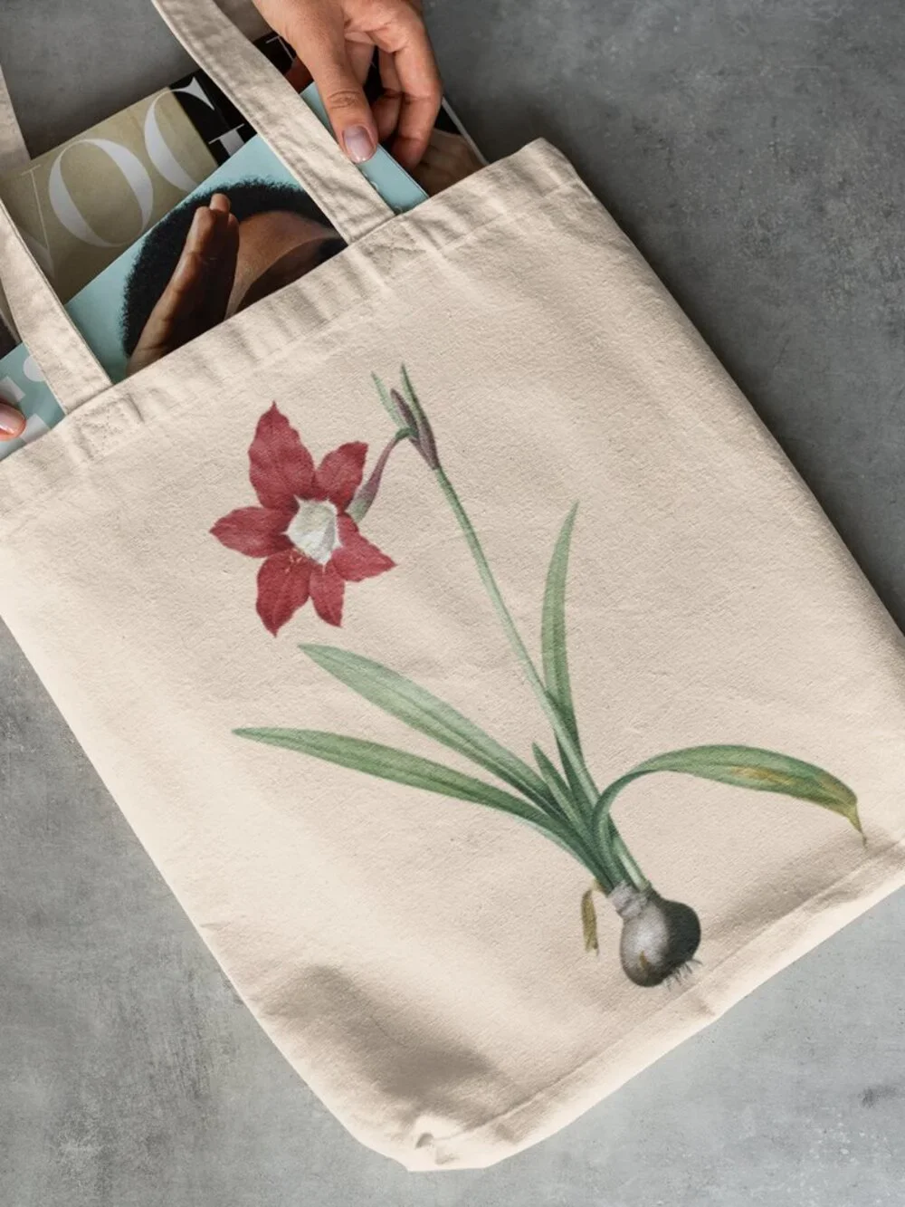 Amaryllis Vintage Floral Print Graphic Canvas Tote Bag